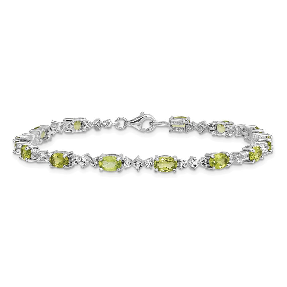 Sterling Silver Rhodium-plated Peridot White Topaz Bracelet 7 inches