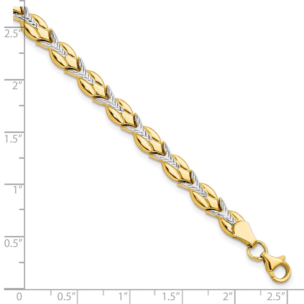 10k w/White Rhodium Polished/Diamond-cut Bracelet 7.5  inches