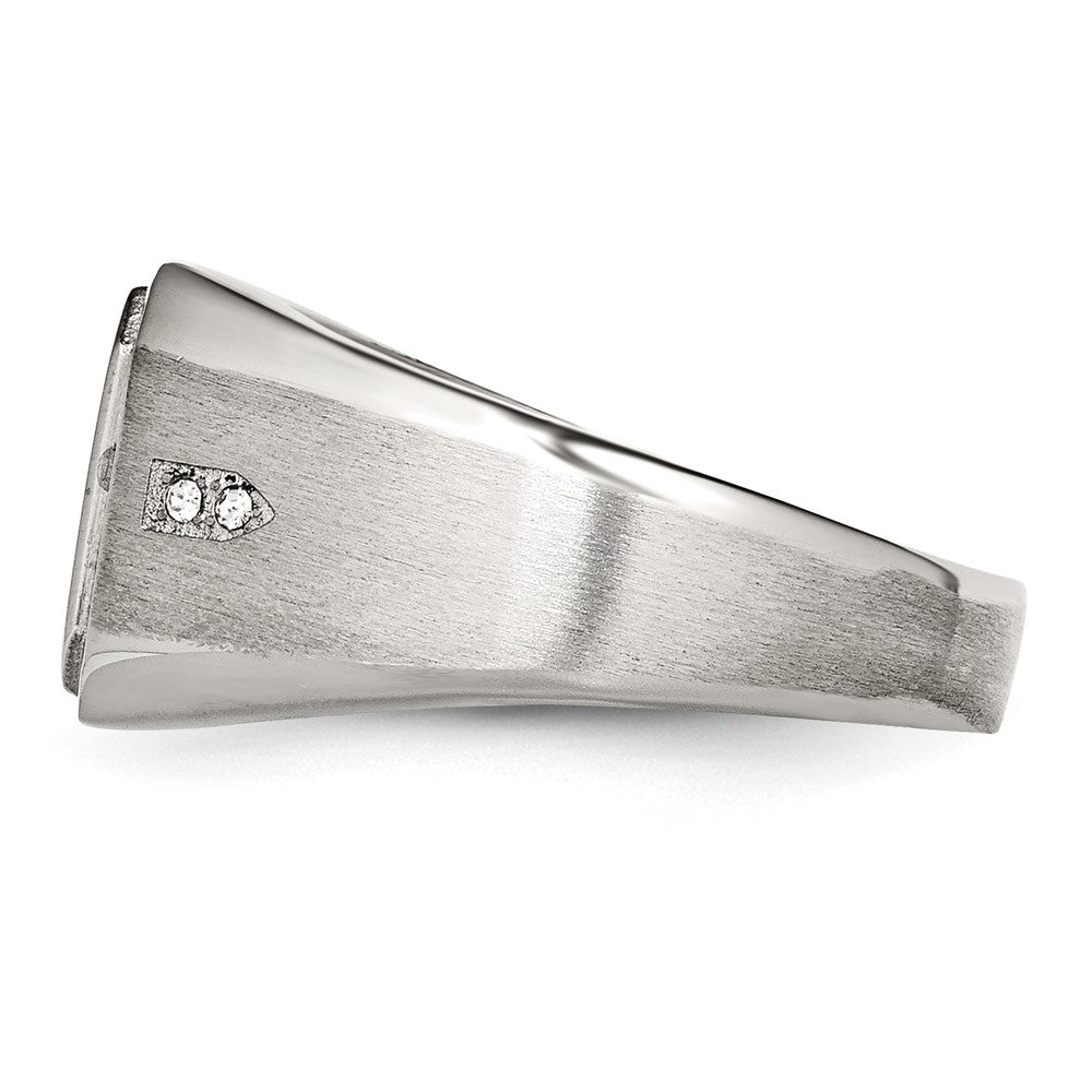 Stainless Steel Brushed and Polished w/Black Enamel CZ Ring Size - 11