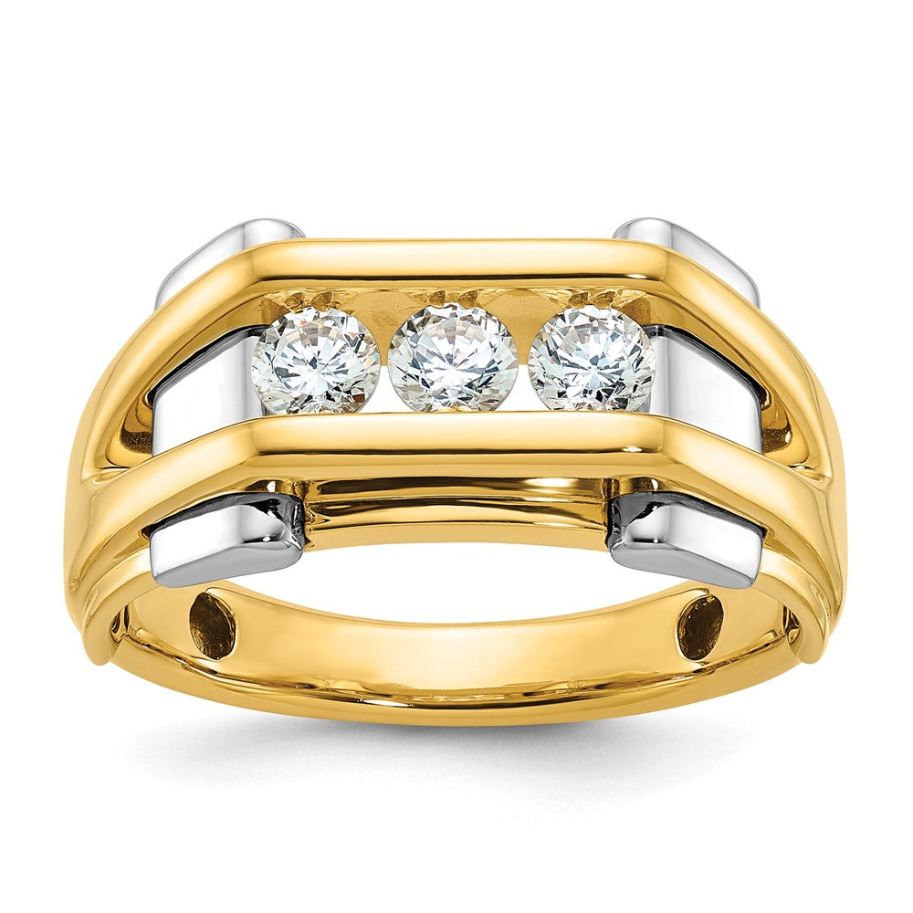 14k Two-tone IBGoodman Men's Polished 3-Stone 1/2 Carat AA Quality Diamond Ring