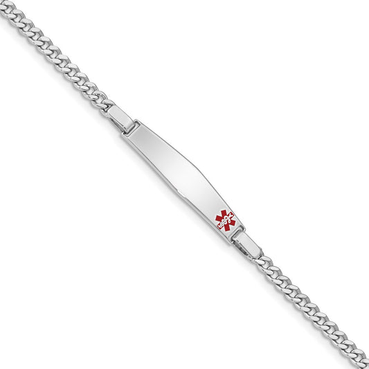 Sterling Silver Rhod-plated Children's Medical ID Bracelet w/Curb Link 6 inches