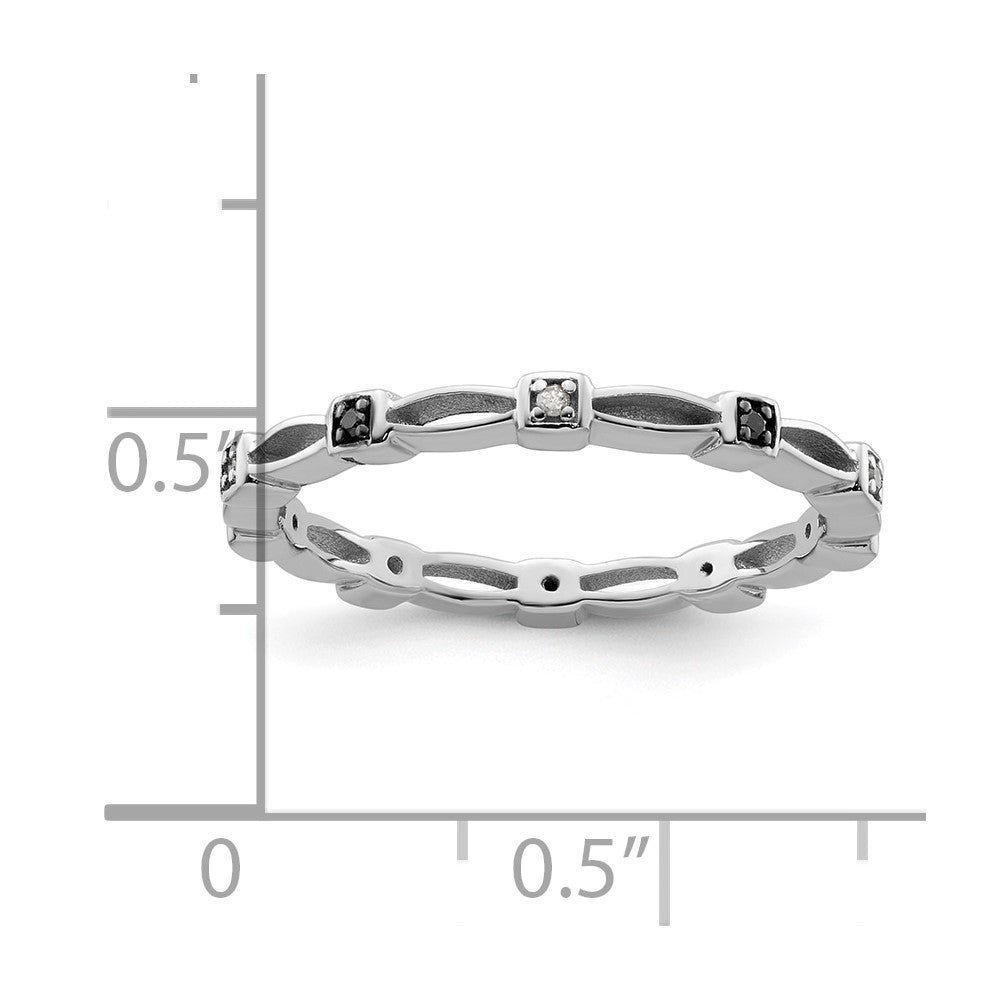 Sterling Silver Stackable Expressions Black & White Diamond Ring Size -7