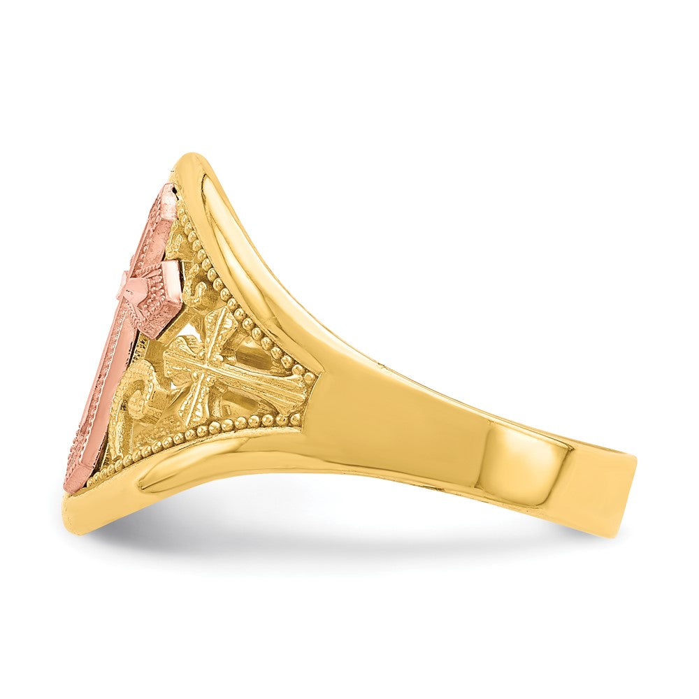 10K Two-Tone Cross Ring