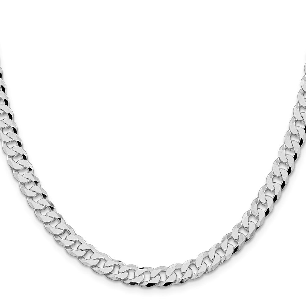 Sterling Silver Rhodium-plated 7mm Beveled Curb Chain 22 Inches