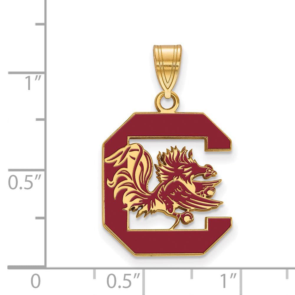 Sterling Silver Gold-plated LogoArt University of South Carolina Lg Enameled Pendant Q-GP032USO