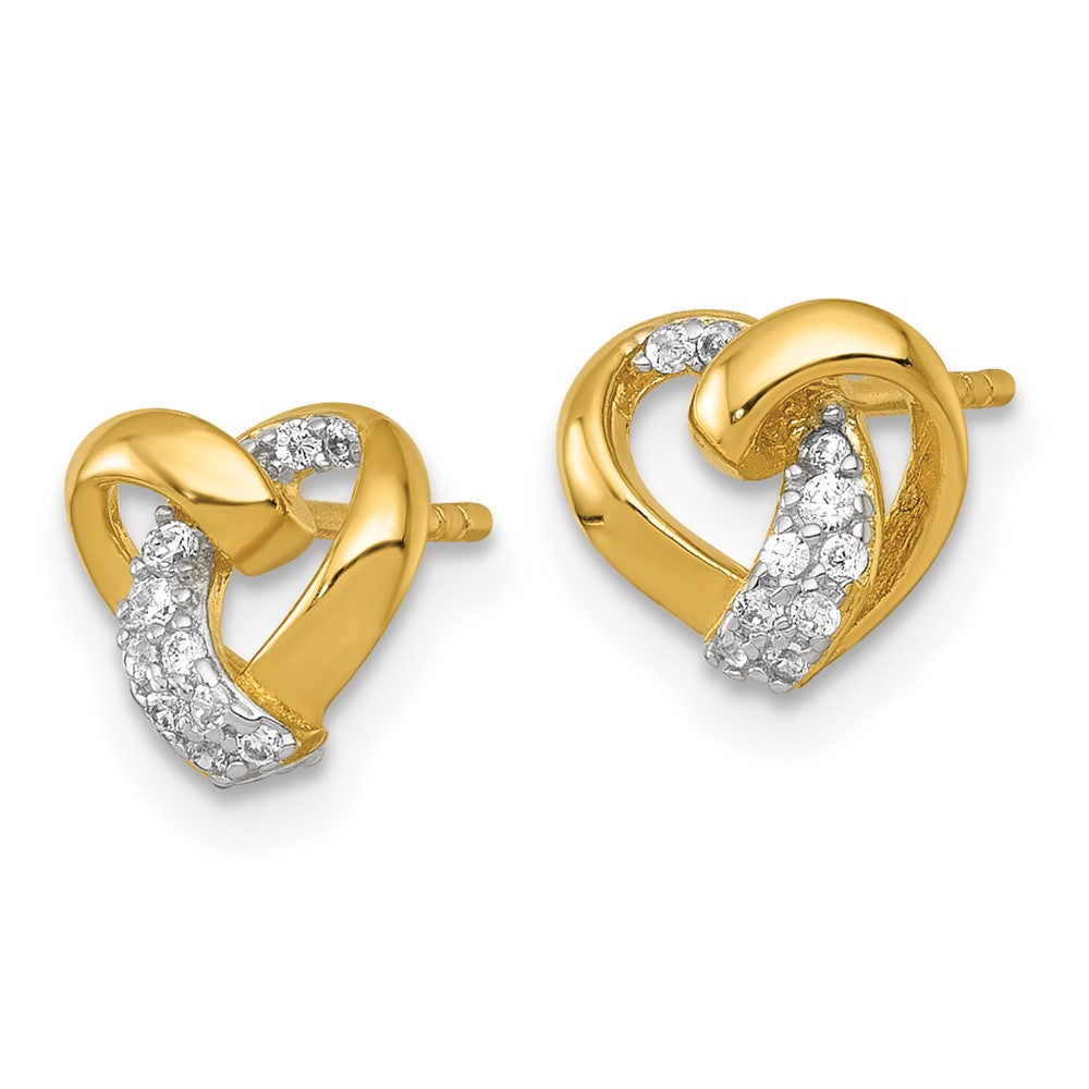 Sterling Silver Gold-tone Polished CZ Love Knot Heart Post Earrings
