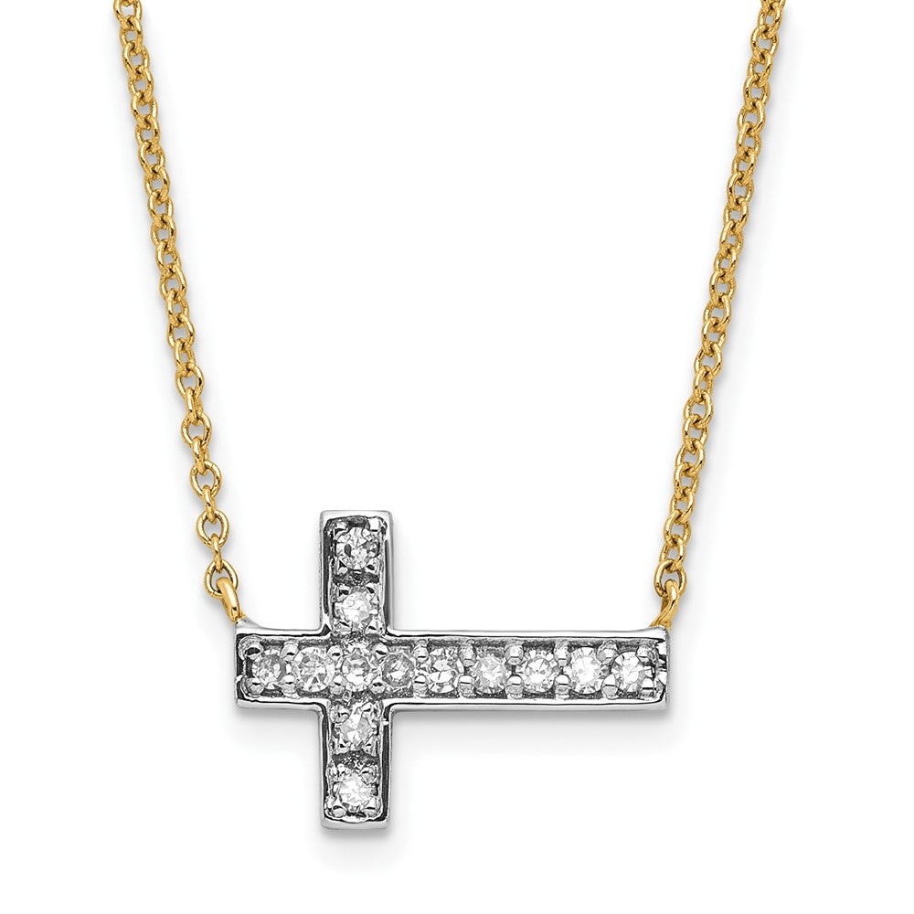14k Gold Polished Diamond Sideways Cross with 3 in ext Necklace