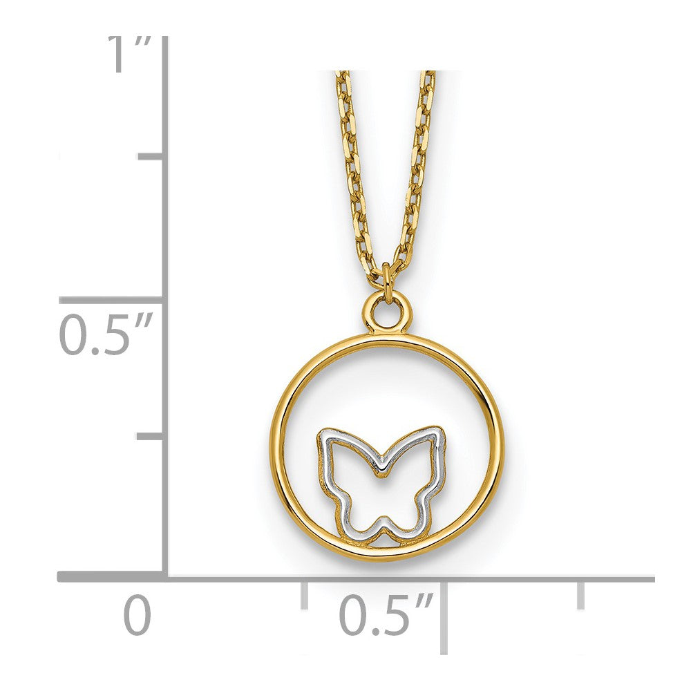 14k w/Rhodium Butterfly in Circle Necklace