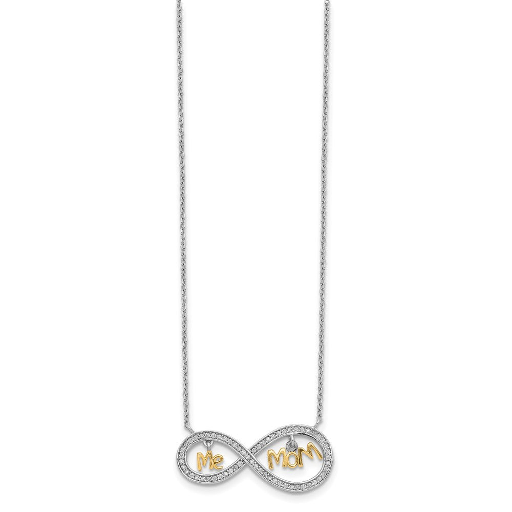 Sterling Silver Gold-plated MOM and ME CZ Infinity Necklace 18 Inches