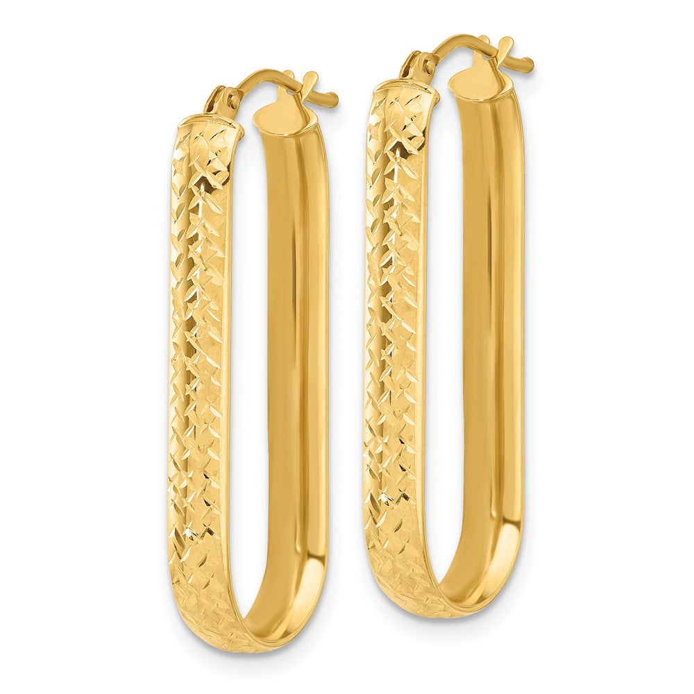 10K Polished and Diamond-cut Oval Hoop Earrings