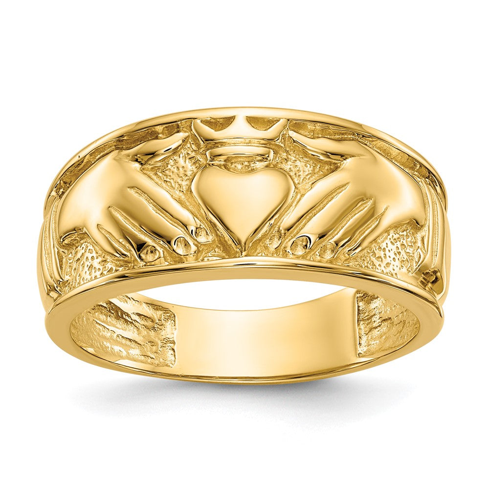 14k Polished Men's Claddagh Band Size 10