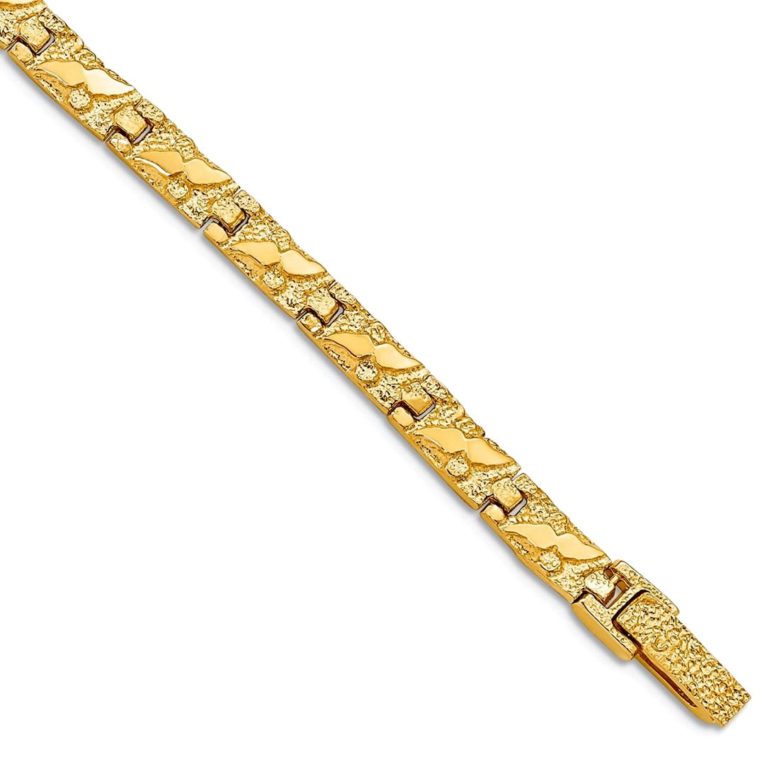 14k Polished and Textured 5.5mm 7 inch Nugget Bracelet