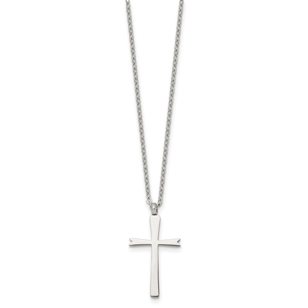 Stainless Steel Polished Cross 18in Necklace