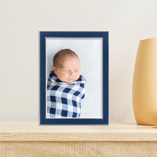 Lawrence Frames Silver Plated 5x7 Navy Enamel Picture Frame