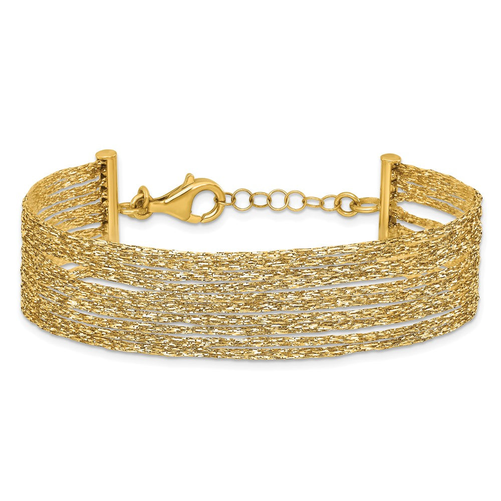 14K Textured Fancy Mesh Multi-strand w/.75in Ext. Bracelet 7.75  inches