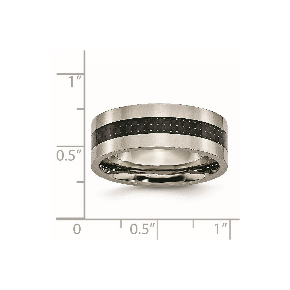 Titanium Polished w/Black Carbon Fiber Inlay Flat 8mm Band Size - 10.5