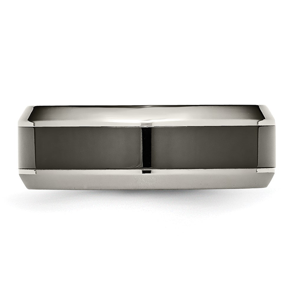 Titanium Polished w/Black Ceramic Center 8mm Beveled Band Size - 9.5
