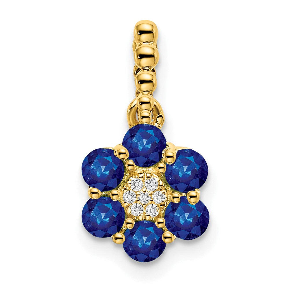 14k Sapphire and Diamond Floral Pendant