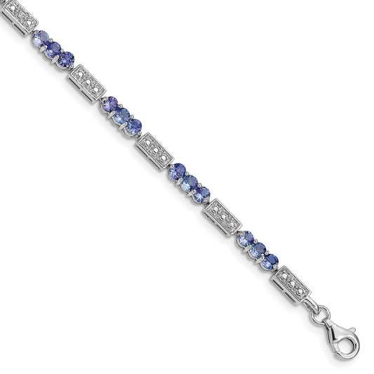 Sterling Silver Rhodium-plated Tanzanite and Diamond Bracelet 7 inches