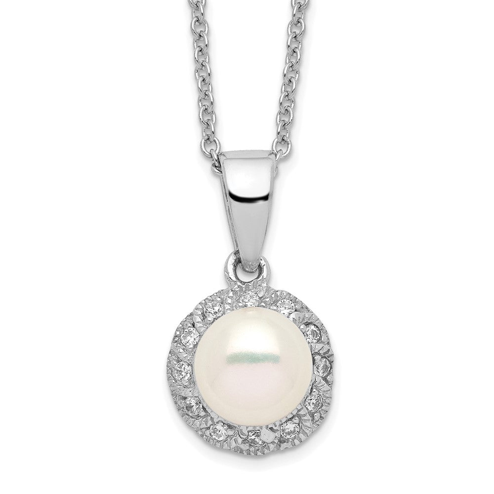 Cheryl M Sterling Silver Rhodium-plated Freshwater Cultured Pearl and Brilliant-cut CZ 18 Inch Necklace 18 Inches