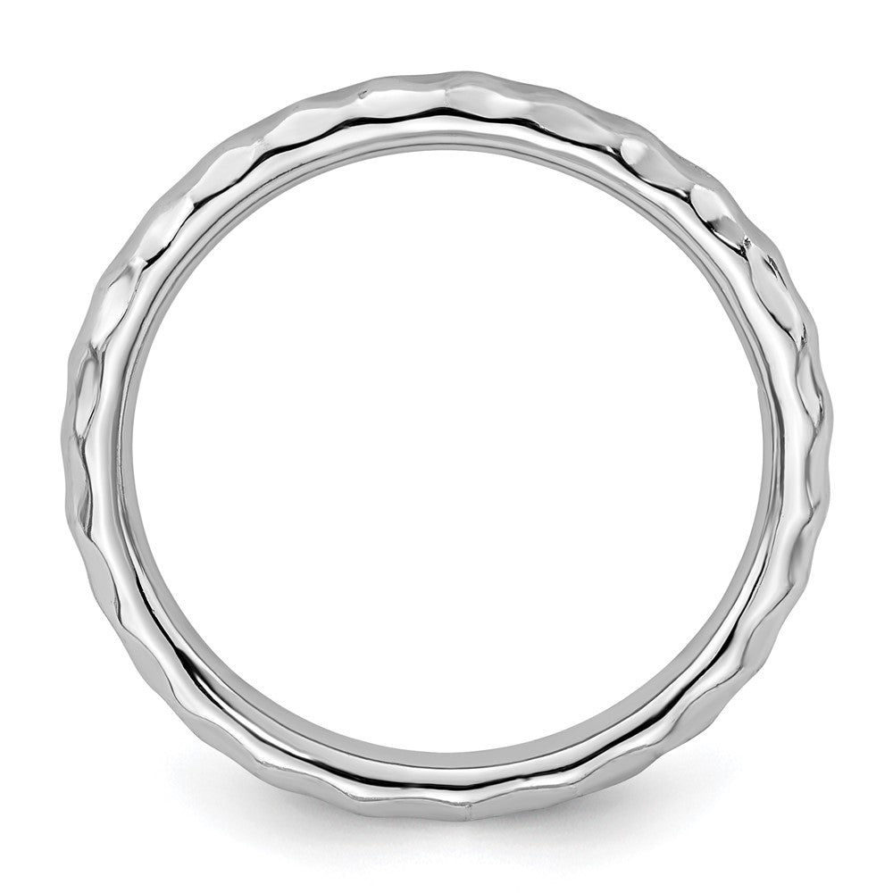 Sterling Silver Stackable Expressions Rhodium Hammered Ring Size -5
