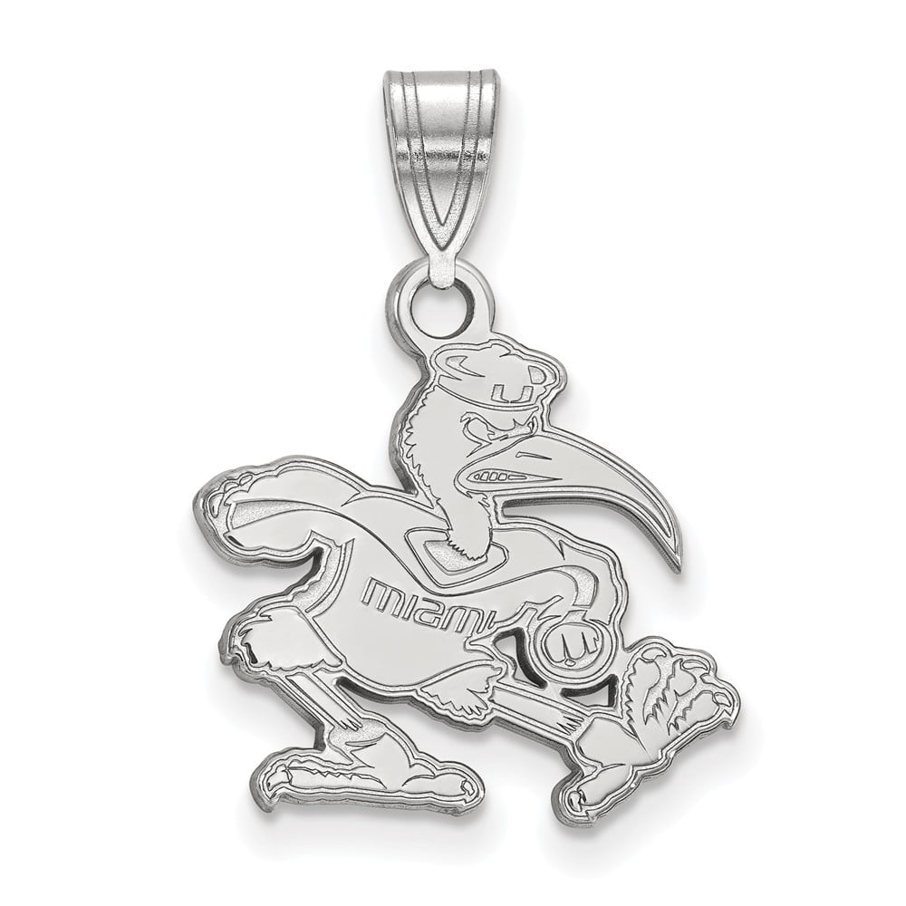 Sterling Silver Rhodium-plated LogoArt University of Miami Florida Sebastian Medium Pendant #Q-SS045UMF