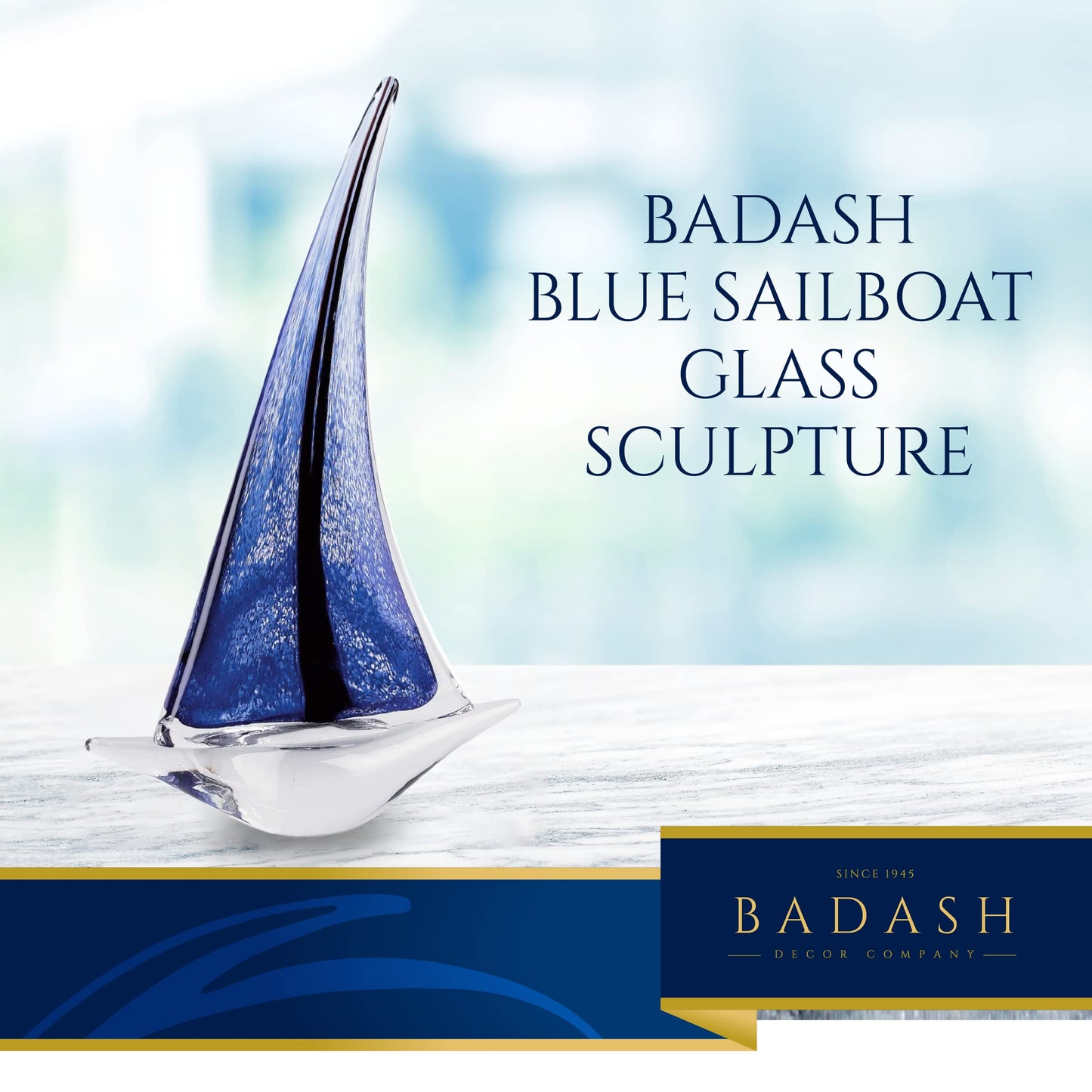 Badash Artistic Blue Sailboat Handcrafted Glass Figurine QGM23764