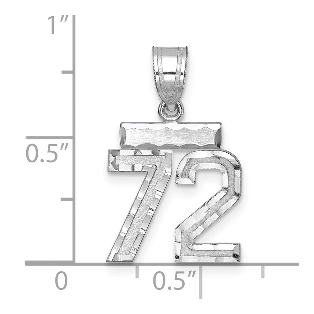 Sterling Silver Rhodium-plated Diamond-cut #72 Charm