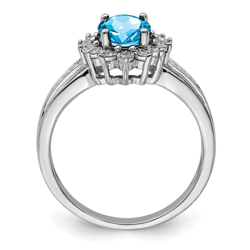 Sterling Silver Rhodium Diam. & Blue Topaz Ring