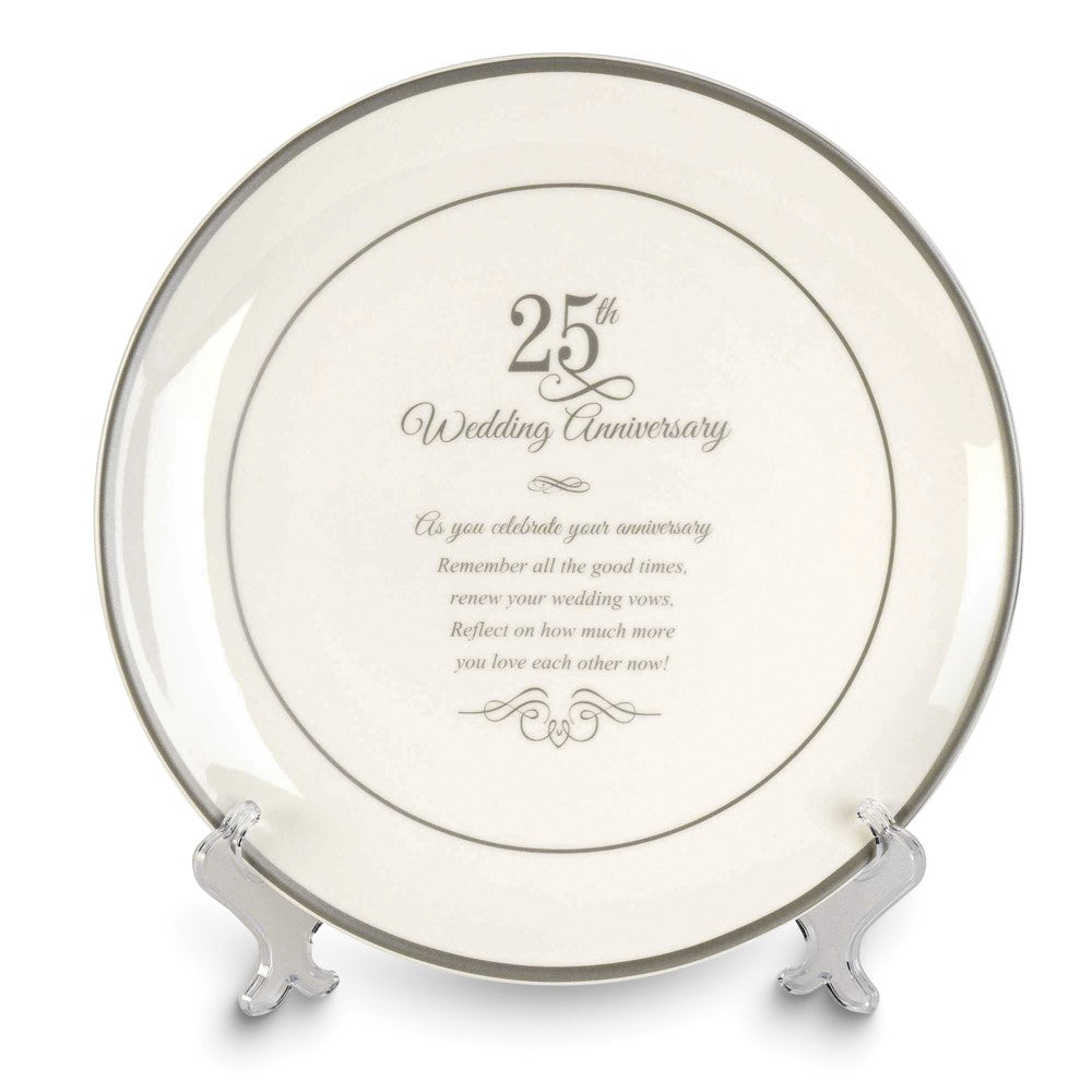 Decorative 25th Anniversary 12 inch Porcelain Plate with Stand
