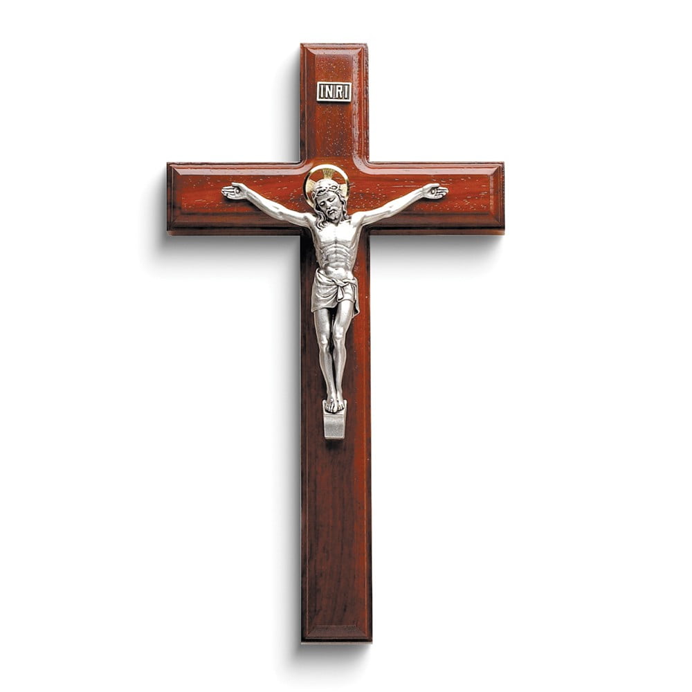 Silver-plated Salerni Corpus Rose Finish Wood Crucifix QGP917