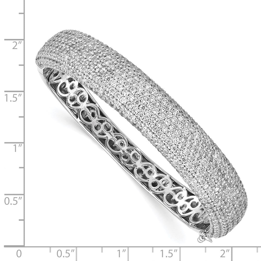 Sterling Shimmer Sterling Silver Rhodium-plated 568 Stone CZ Pav‚ Hinged Bangle 6.5 inches