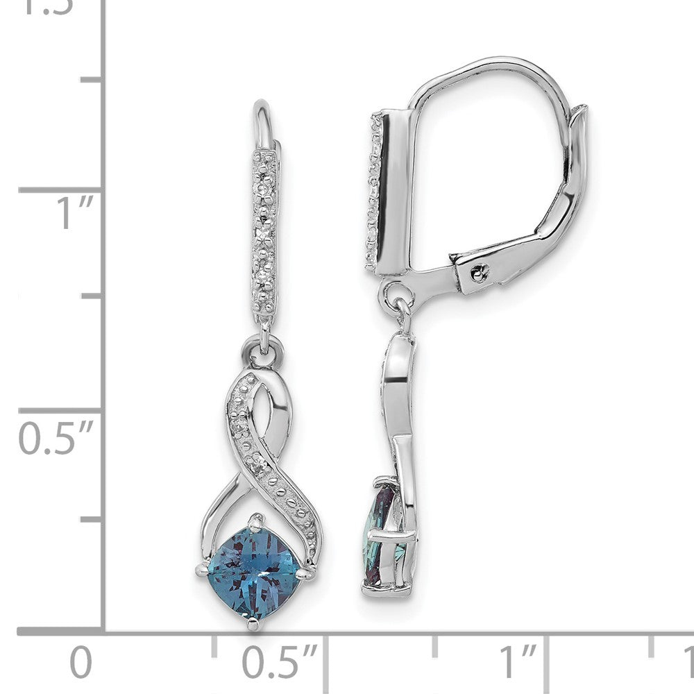 Sterling Silver Created Alexandrite & Diamond Leverback Dangle Earrings