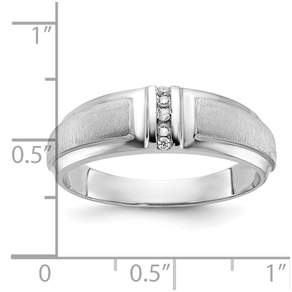 IBGoodman 10k White Gold Men's Polished and Satin 3-Stone 1/20 Carat A Quality Diamond Ring