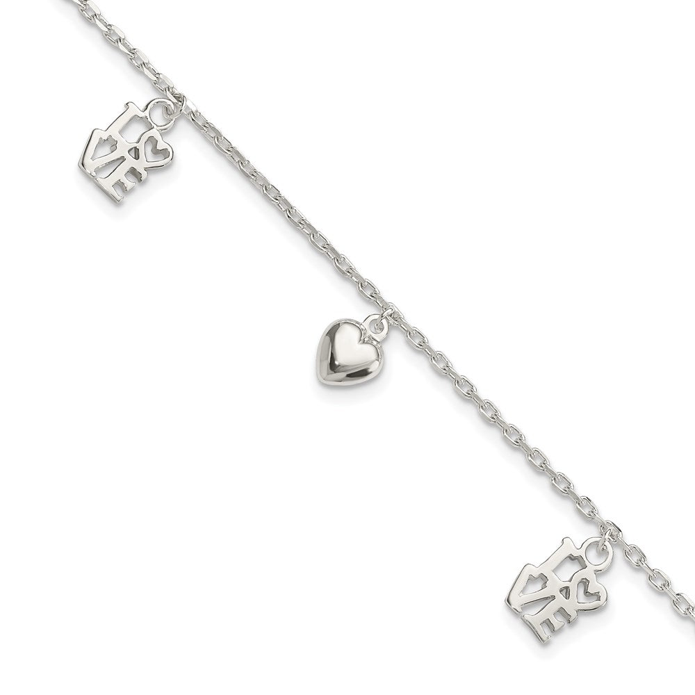 Sterling Silver Heart and LOVE Charm Bracelet 7.5 inches