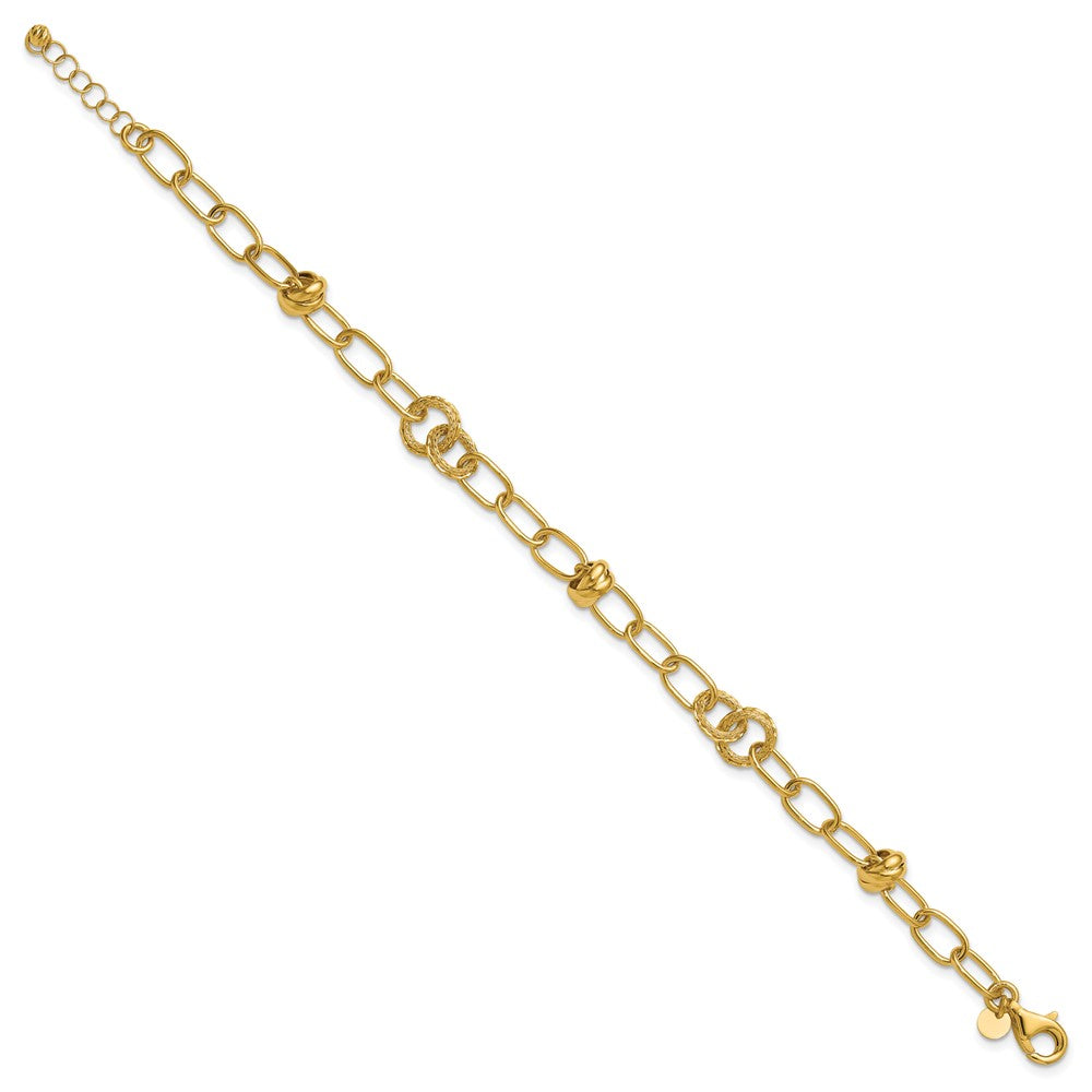 14K  Polished/Texture/Dia-cut Fancy w/.75in Ext. Bracelet 8  inches