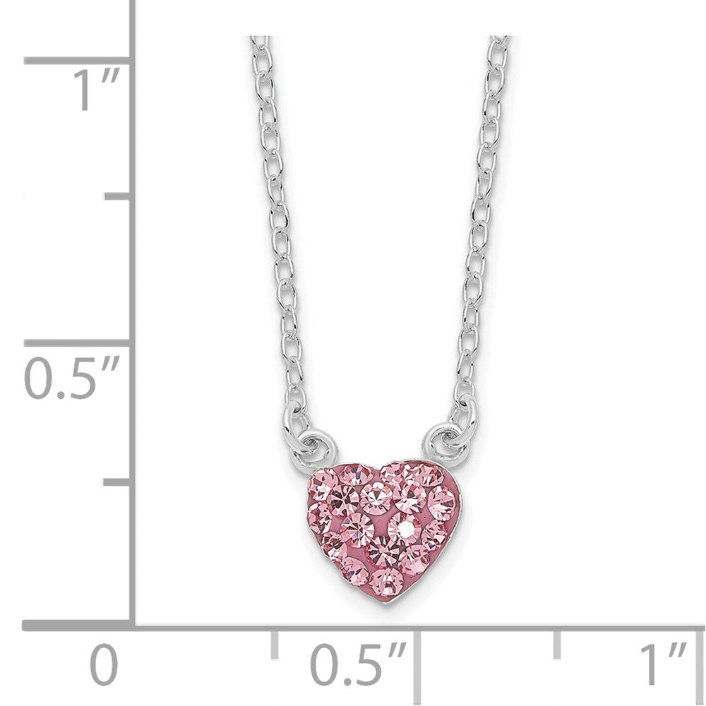 Sterling Silver Rhodium-plated Polished Pink Crystal Heart Necklace 25 Inches