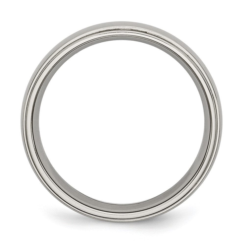 Titanium Polished 6mm Ridged Edge Band Size - 9.5