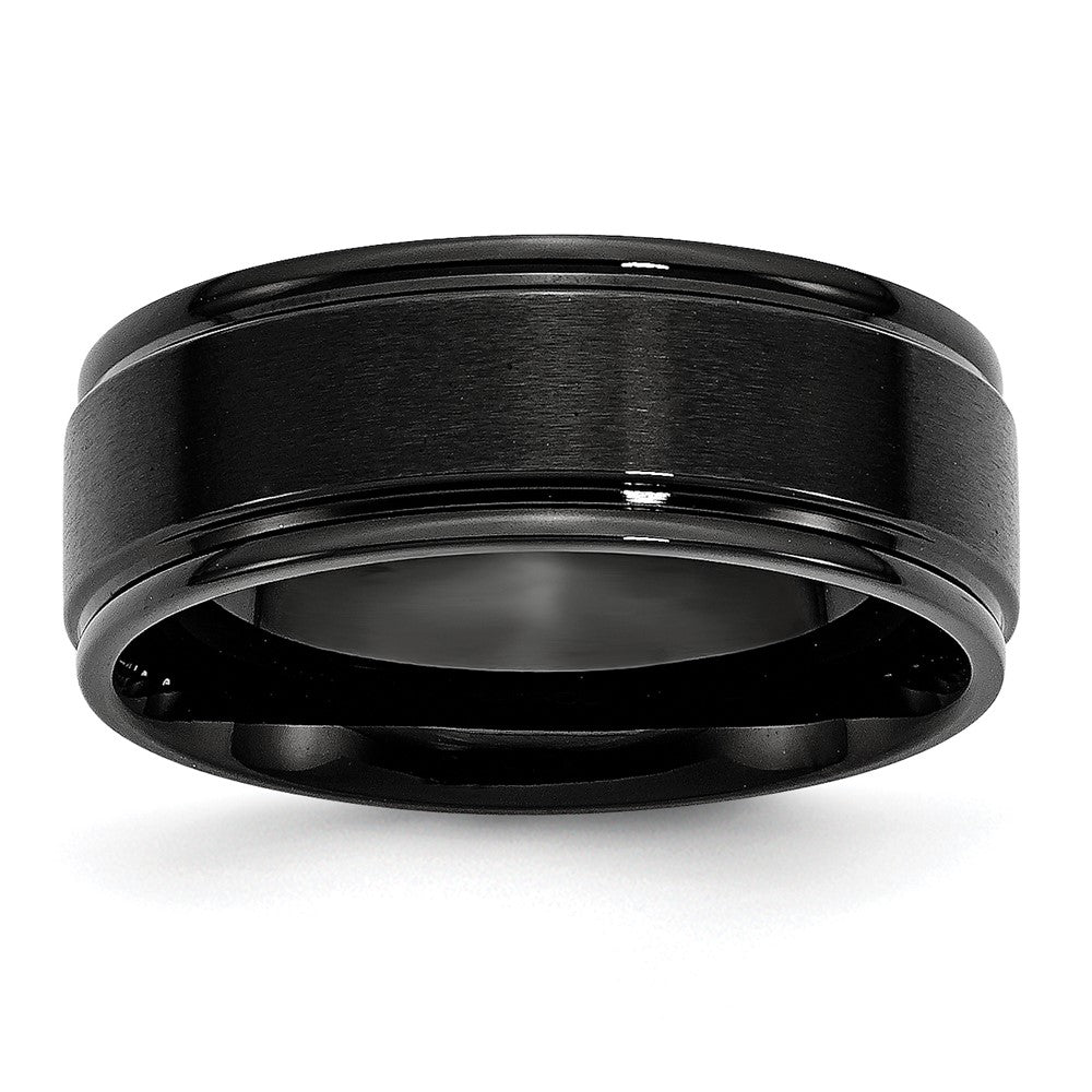 Stainless Steel Polished w/Brushed Center Black IP-plated 8mm Band Size - 12