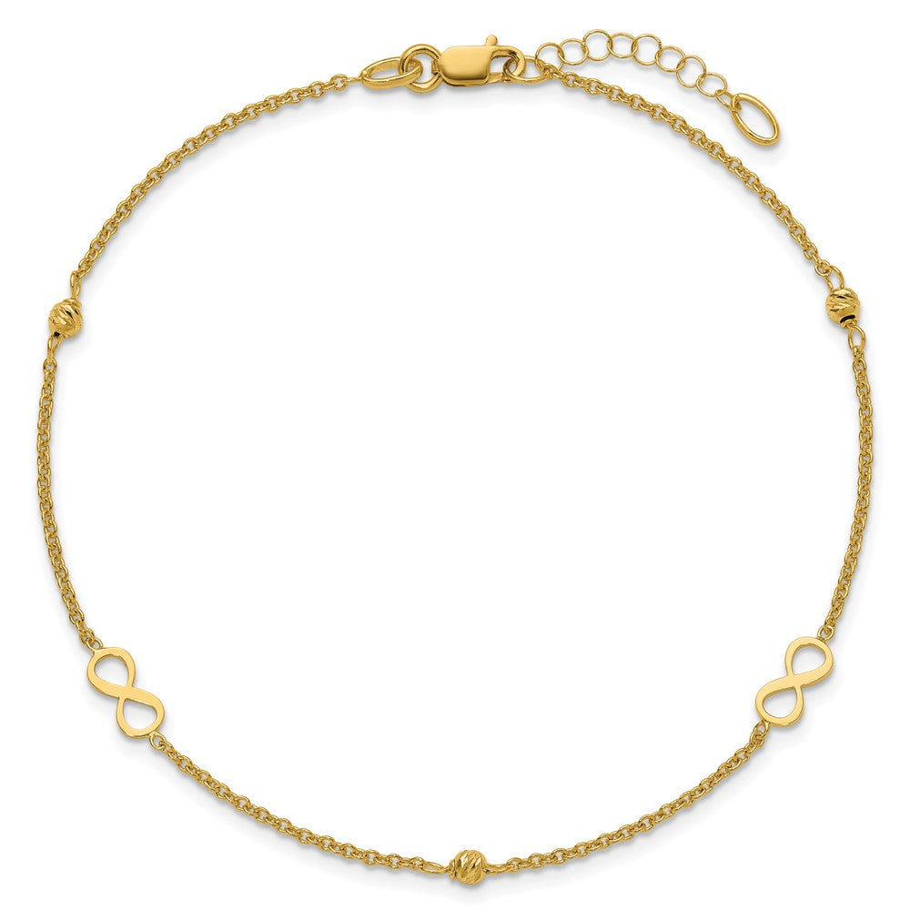 14K Polished/Diamond-cut Infinity 9in Plus 1in ext. Anklet