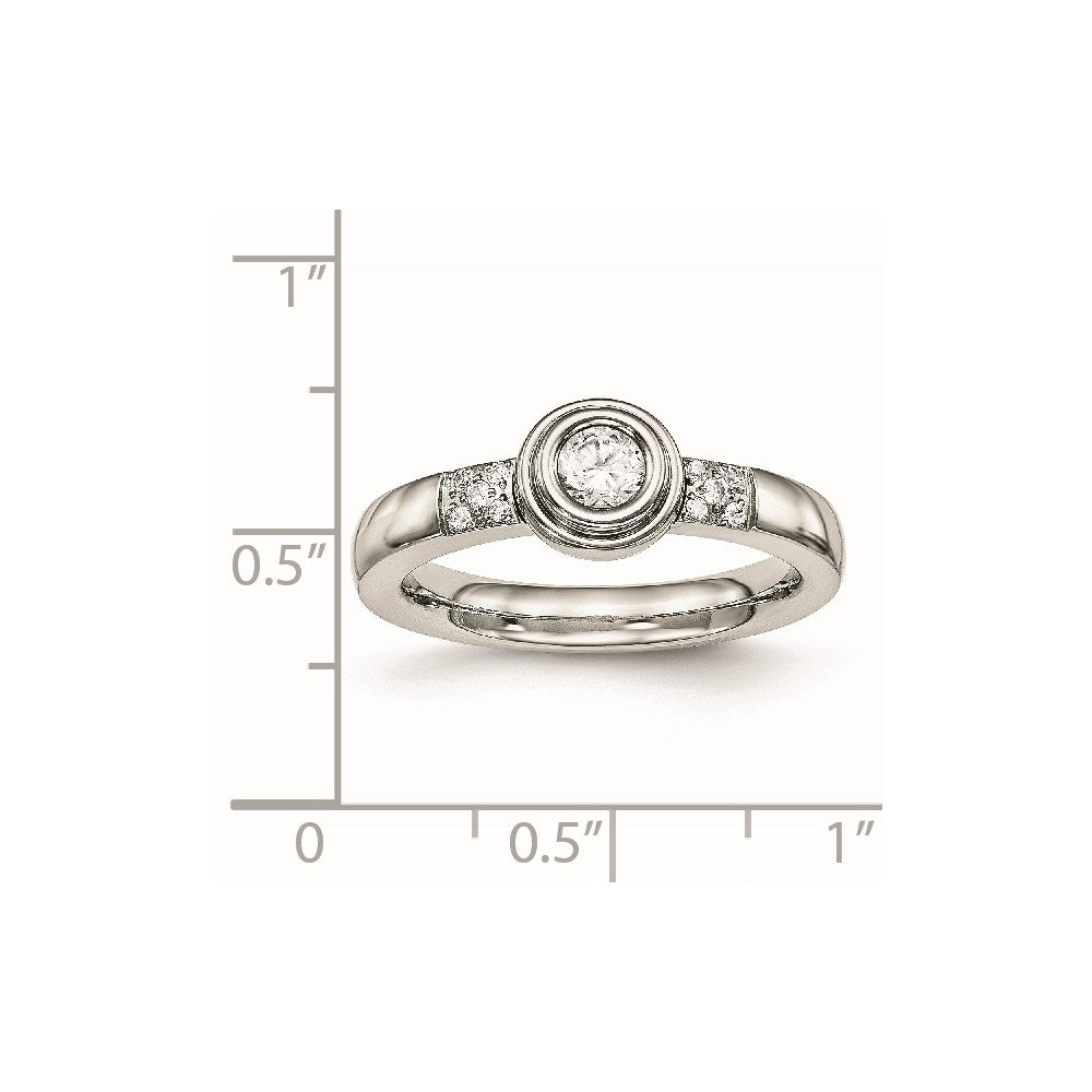 Stainless Steel Polished CZ Ring Size - 7