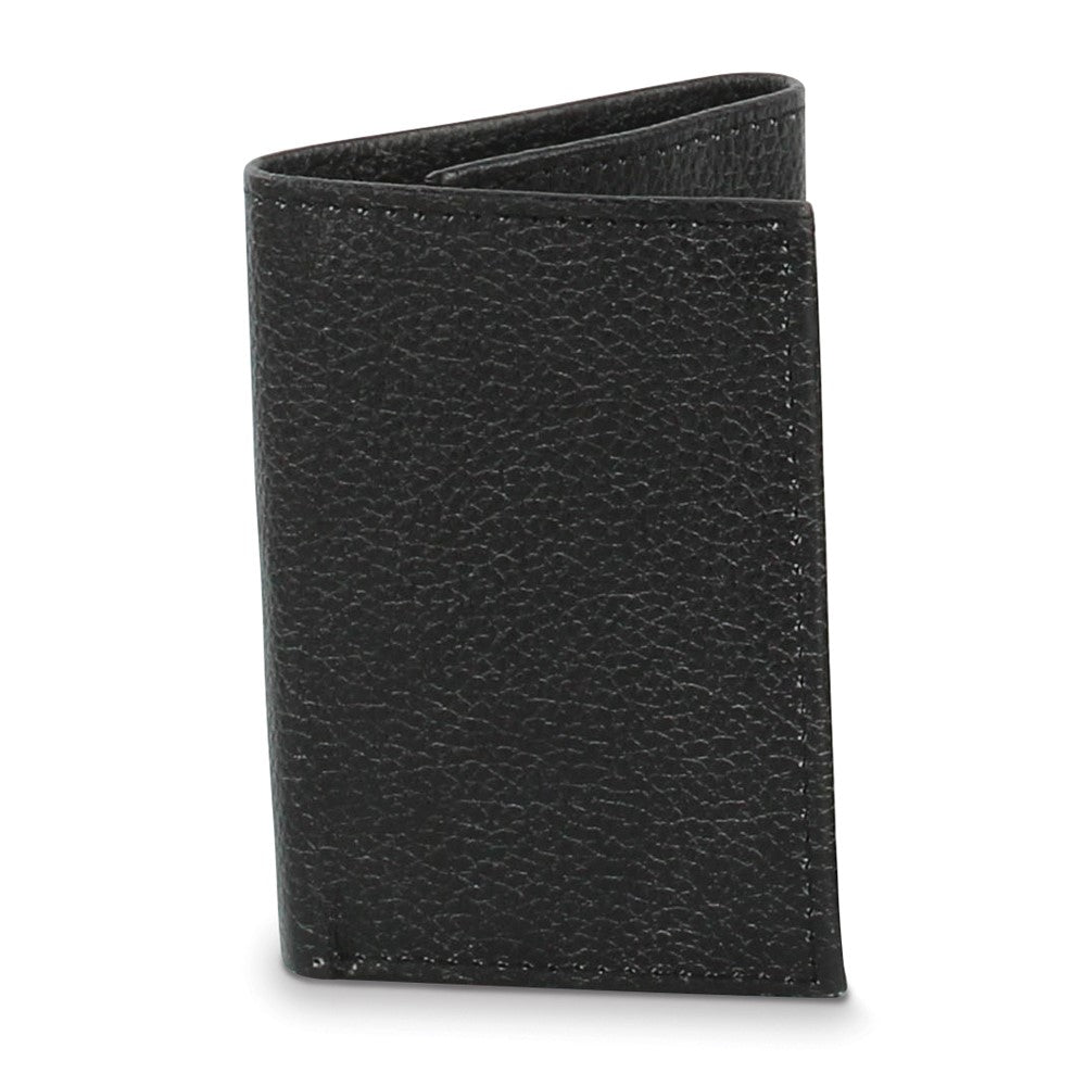 Black Leather RFID Blocking 5-Slot Trifold Wallet with ID Window and Photo Inserts