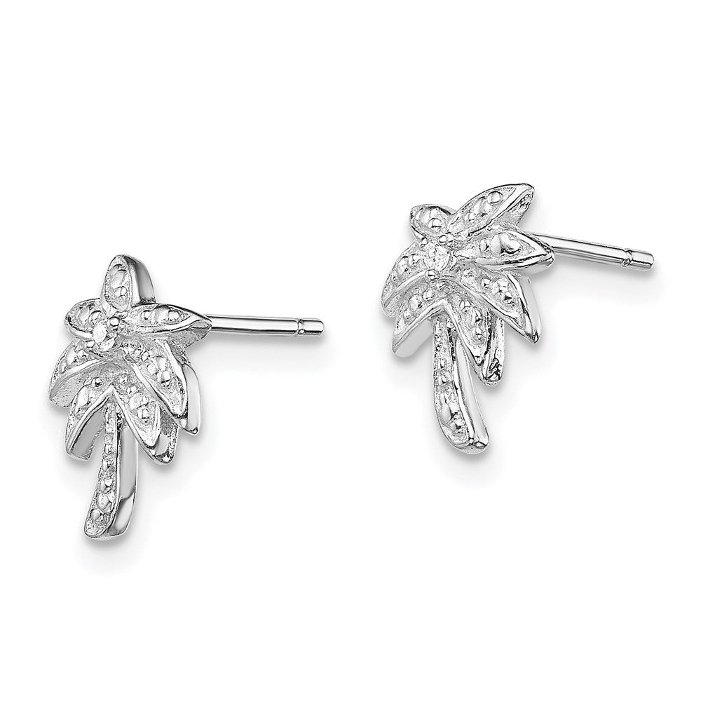 Sterling Silver RH-plated Polished & Textured 5mm CZ Halo Post Earrings