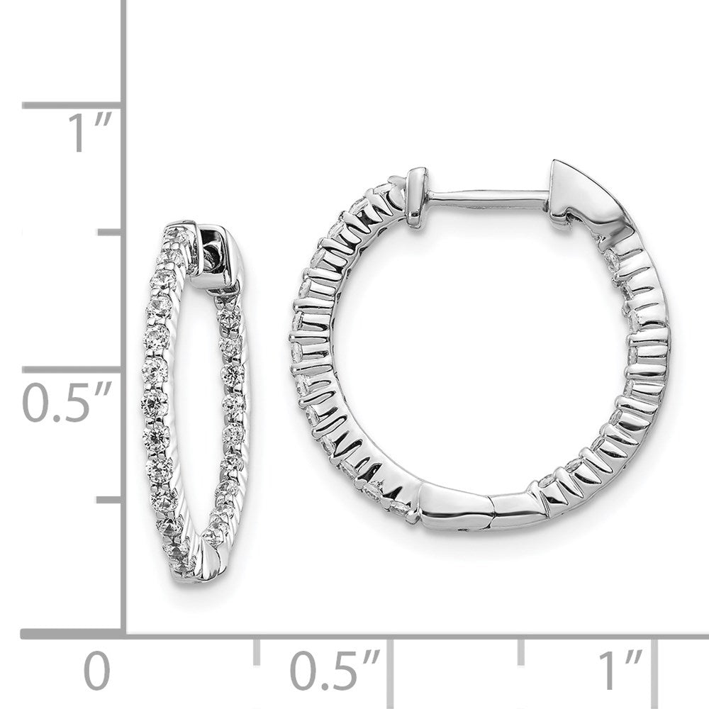 14k White Gold Polished Diamond In/Out Hinged Hoop Earrings