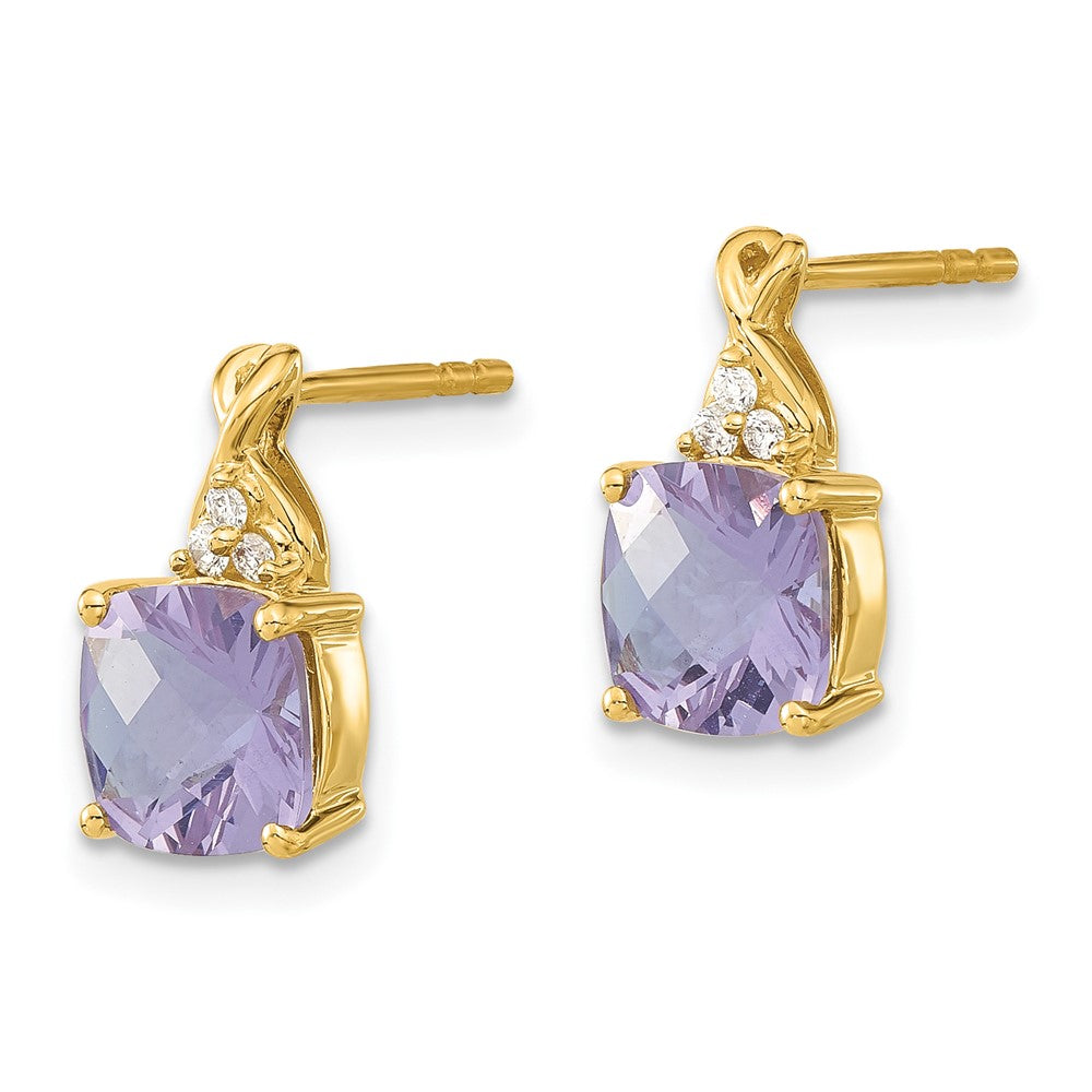 14K Yellow Gold Synthetic Checkerboard Amethyst & Diamond Earrings (February)