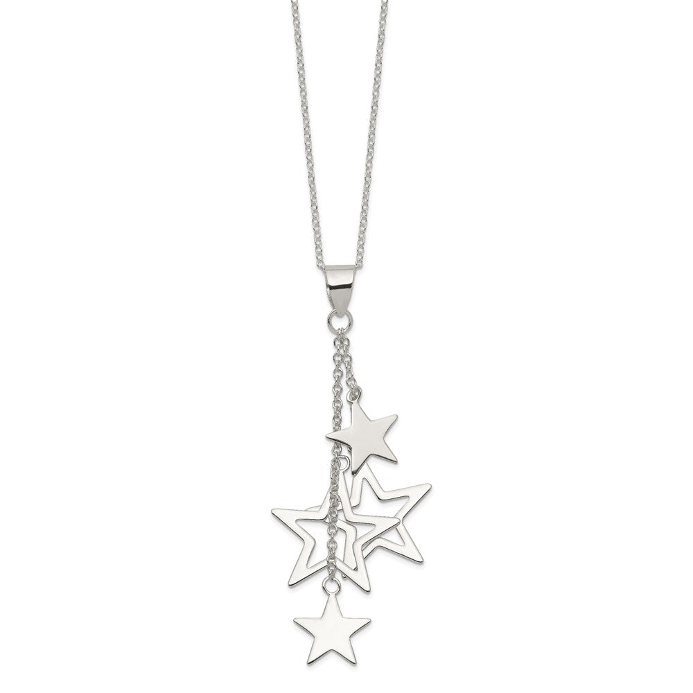 Sterling Silver Rhodium-plated Dangling Stars Necklace 18 Inches