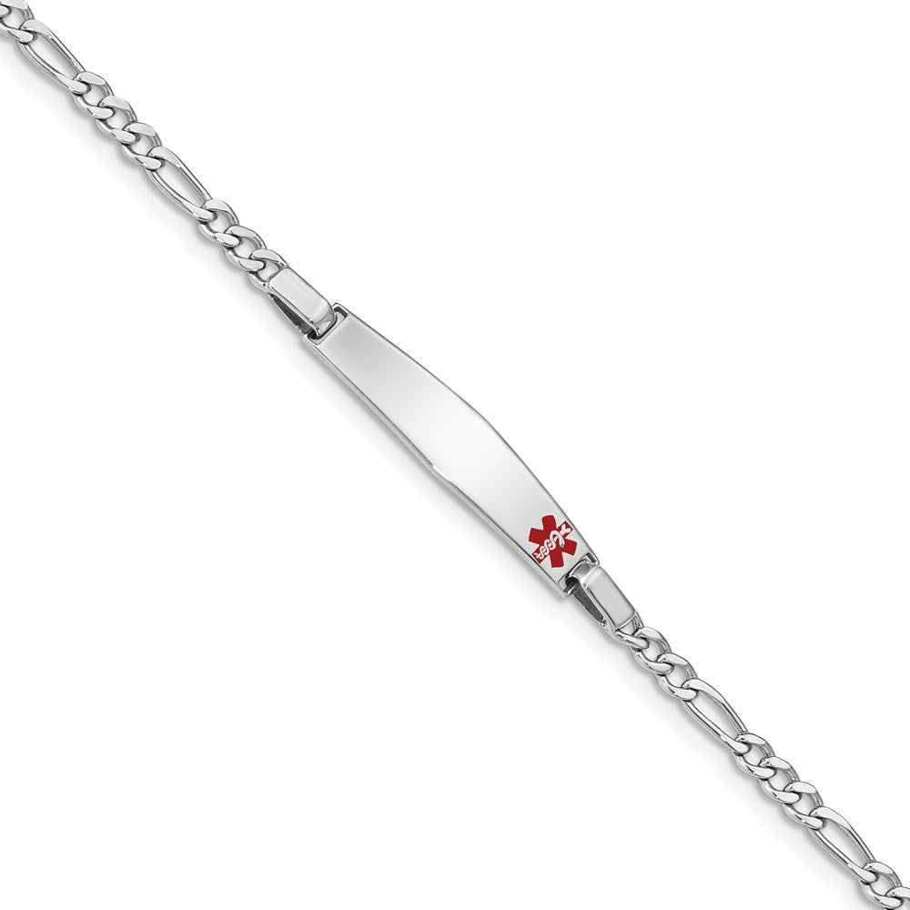 Sterling Silver Rhodium Children's Medical ID Bracelet w/Figaro ID Bracelet 6 inches