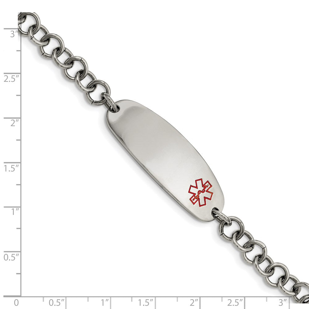 Stainless Steel Polished with Red Enamel 7.25in Medical ID Bracelet 7.25 inches