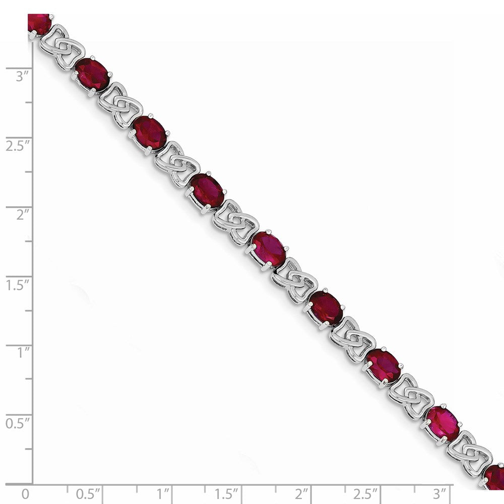 Sterling Silver Rhodium Plated 7inch Red CZ Bracelet 7 inches
