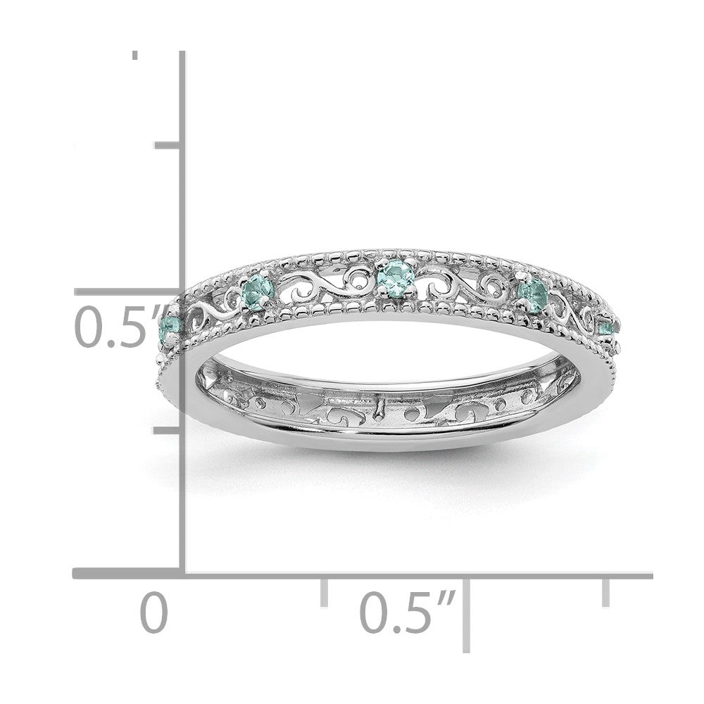 Sterling Silver Stackable Expressions Aquamarine Ring Size -6